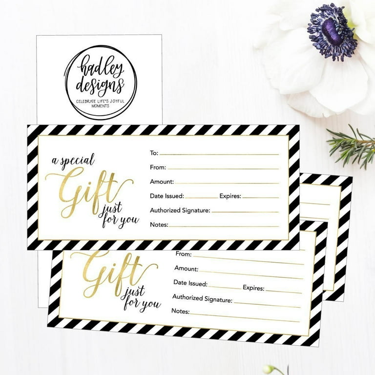  Blank Gift Certificates for Business - 25 Gold Foil Gift Certificate  Cards with Envelopes for Spa, Salon, Restaurants, Custom Client Vouchers  for Birthday, Work Gift Card - 3.75x7.5 : Office Products