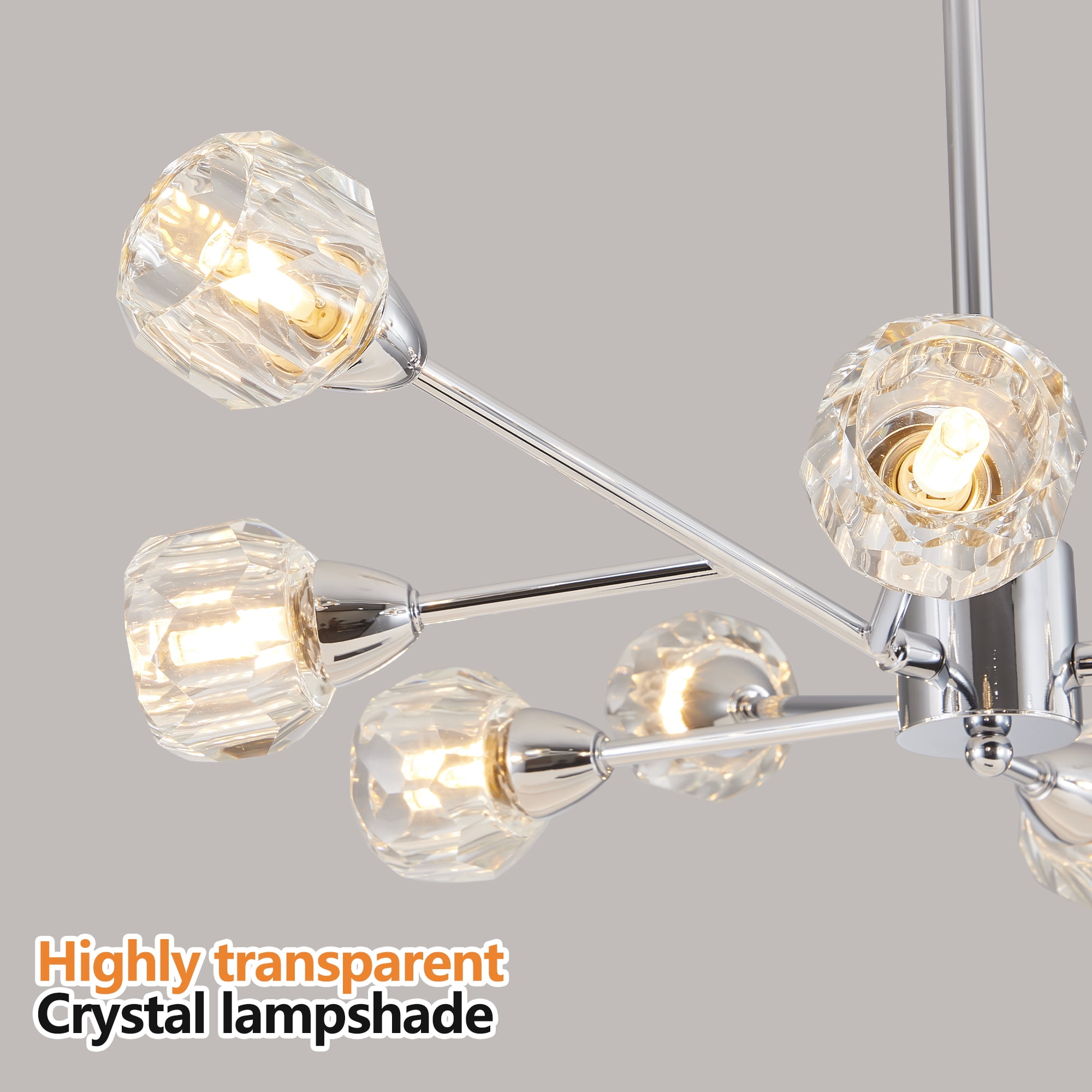 Miniyam 9 Lights Crystal Chandelier, Globe Crystal Design for Dining Room, Living Room, Chrome