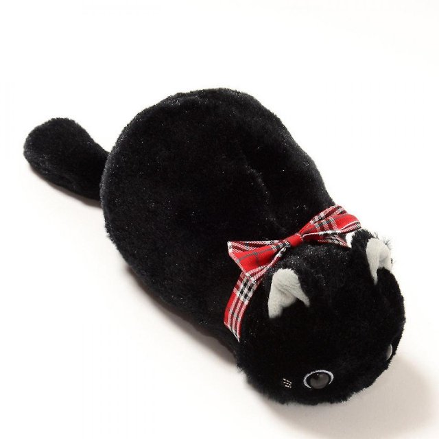 Estuche para lápices de peluche de gato lindo kawaii, bolsa para lápices, bolsa para cosméticos de dibujos animados (negro)