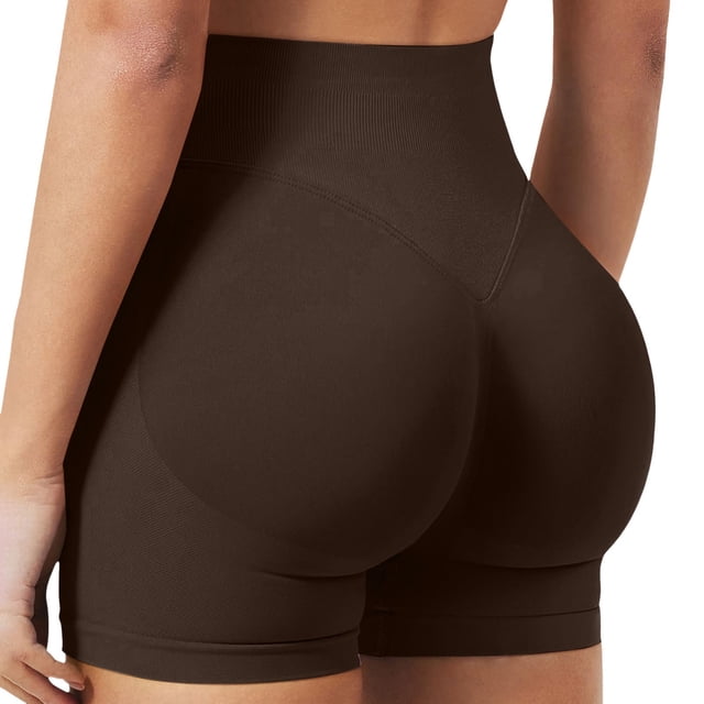 Pantalones cortos sin costuras para mujer que realzan el trasero: pantalones cortos de yoga de cintura alta para el gimnasio, tejido elástico en 4 direcciones, cintura cónica para hacer ejercicio