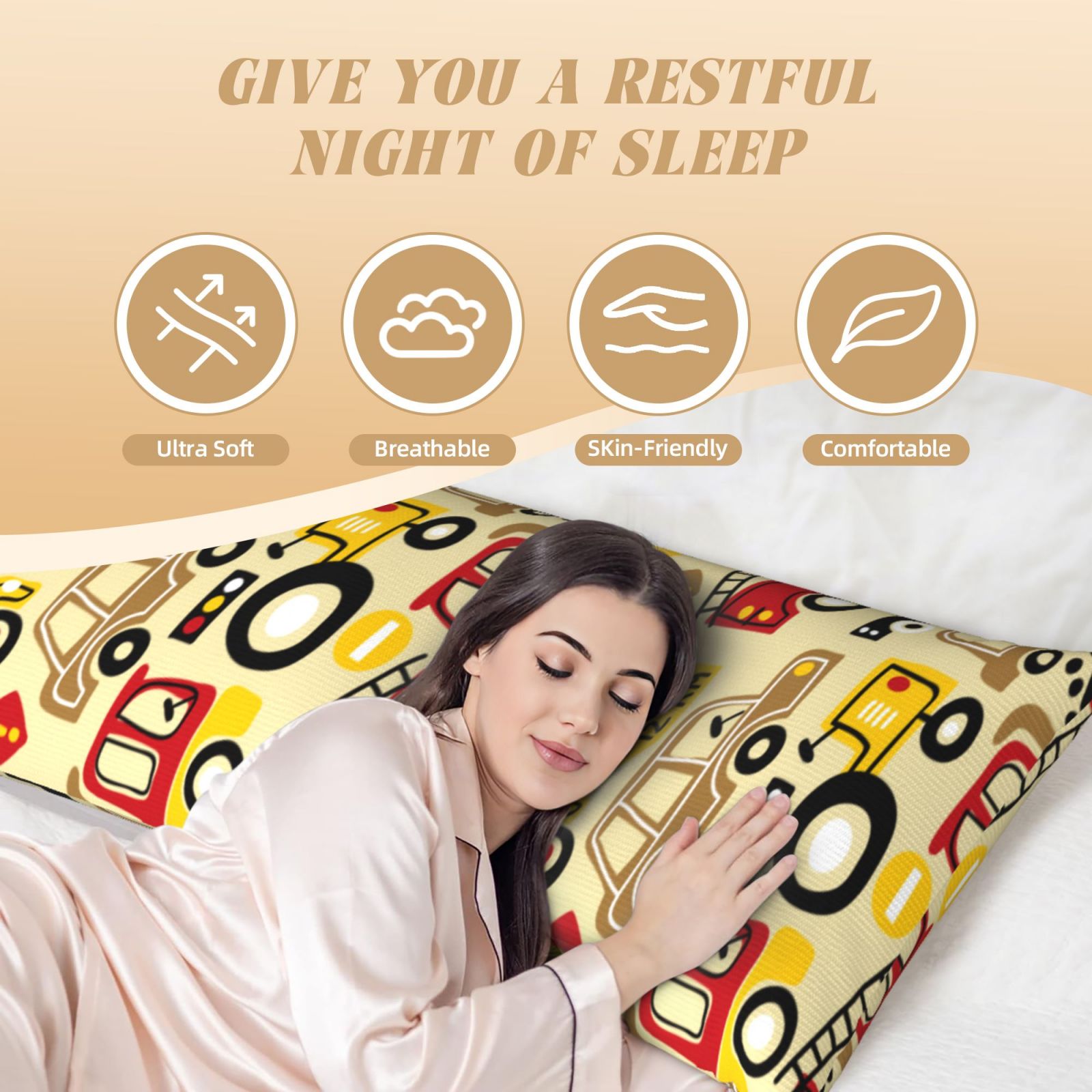 Naloa Vehicles Super Soft 20x60 Body Pillow Case,Long Side Hidden Zipper（PILLOWS ARE NOT INCLUDED）