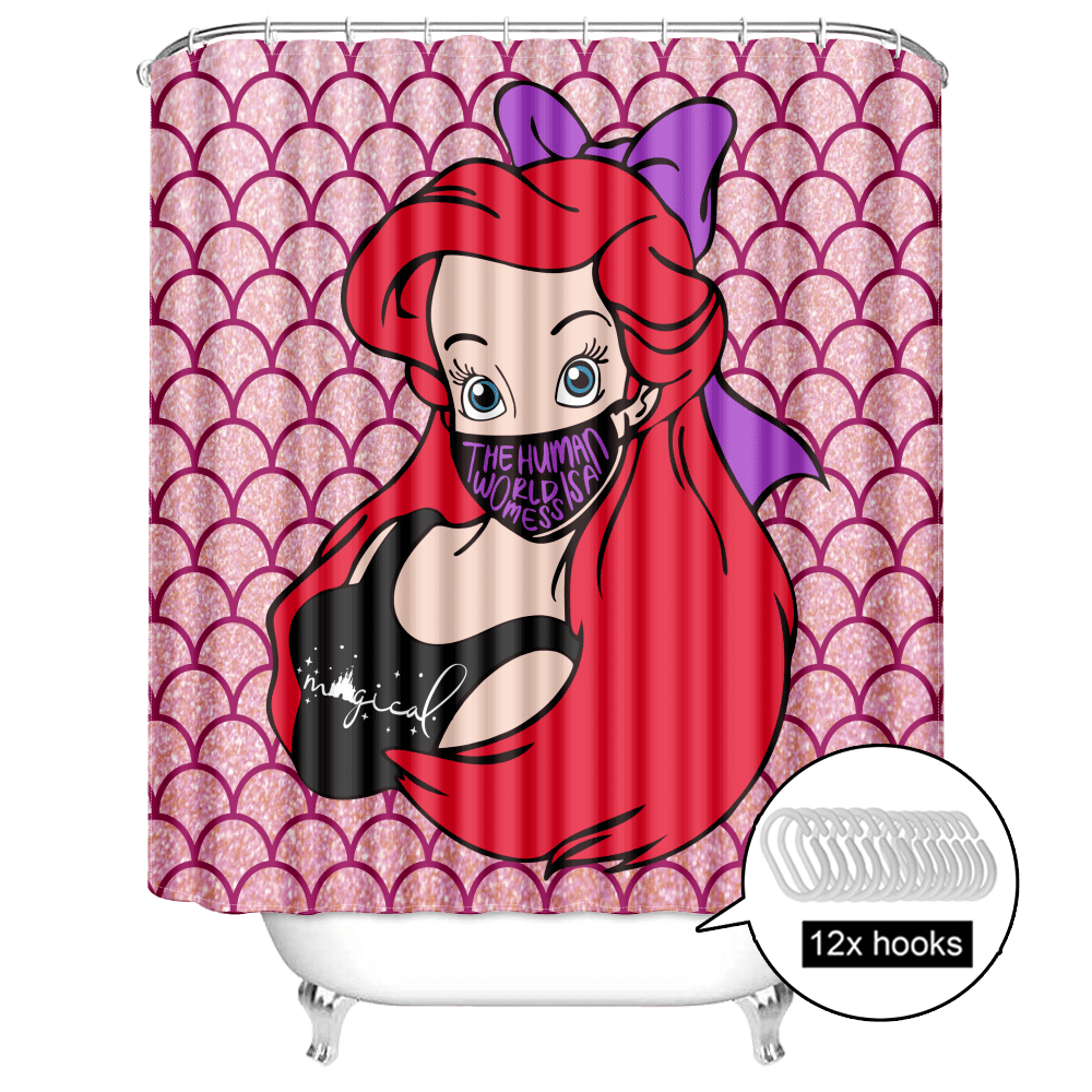 The Little Mermaid Shower Curtain with 12 Hooks,