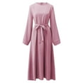 thumbnail image 4 of Women's Casual Dress Solid Dress Flare Sleeve Abaya Elegant Dress Arab Kaftan Long Sleeve Solid Dress Silk Gloves for Women Long Burka for Women Headwear Pregnancy Dress for Women plus Size Dresses, 4 of 5