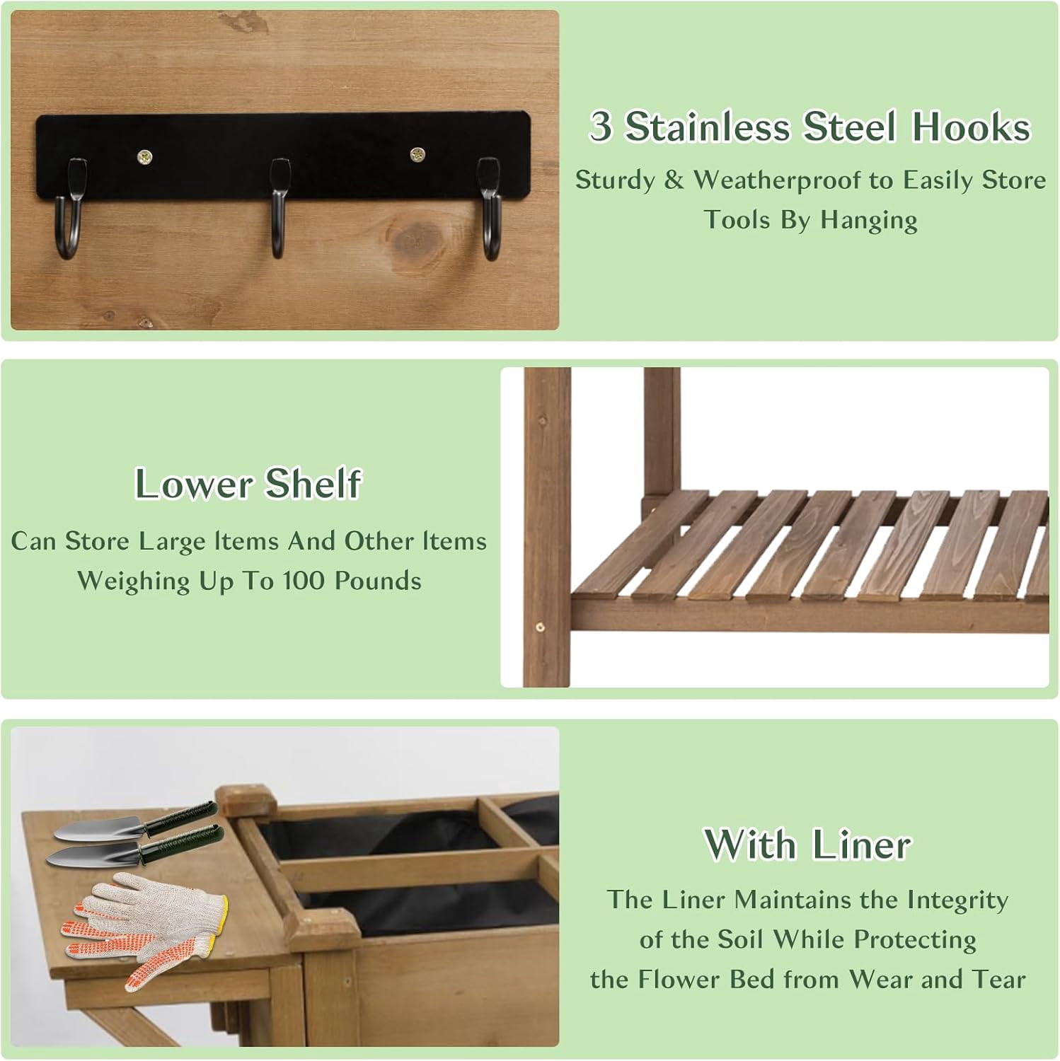 Petsblublu 80x23x30in Raised Garden Bed, Elevated Wood Planter w/ Extra table, Shelf, Liner - Brown