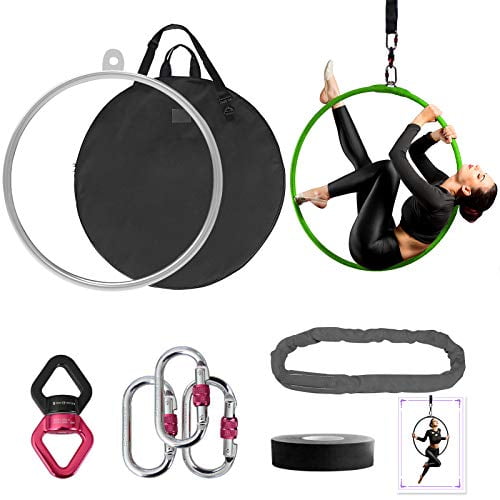 DASKING Aerial Hoop 85cm/90cm Aerial Ring Set Fully Strength Tested 660LBS Single Point Circus Aerial Equipment Yoga Hoop with Accessories and Storage Bag (90CM/25MM)
