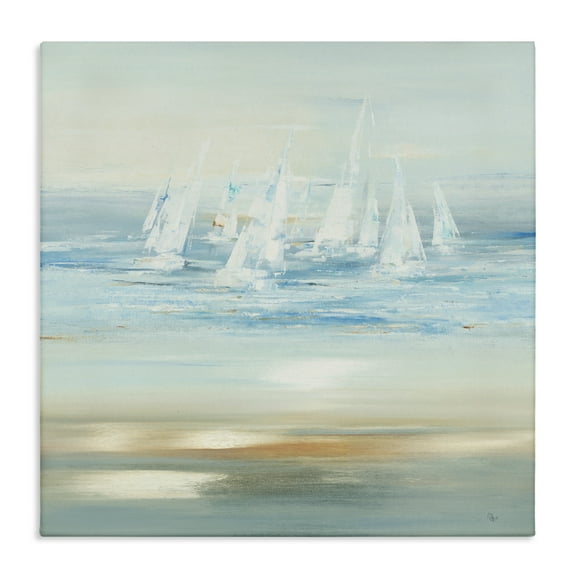 Stupell Industries Brushed Sailboat Fleet Coastal Painting Gallery Wrapped Canvas Art Print Wall Art, 17 x 17