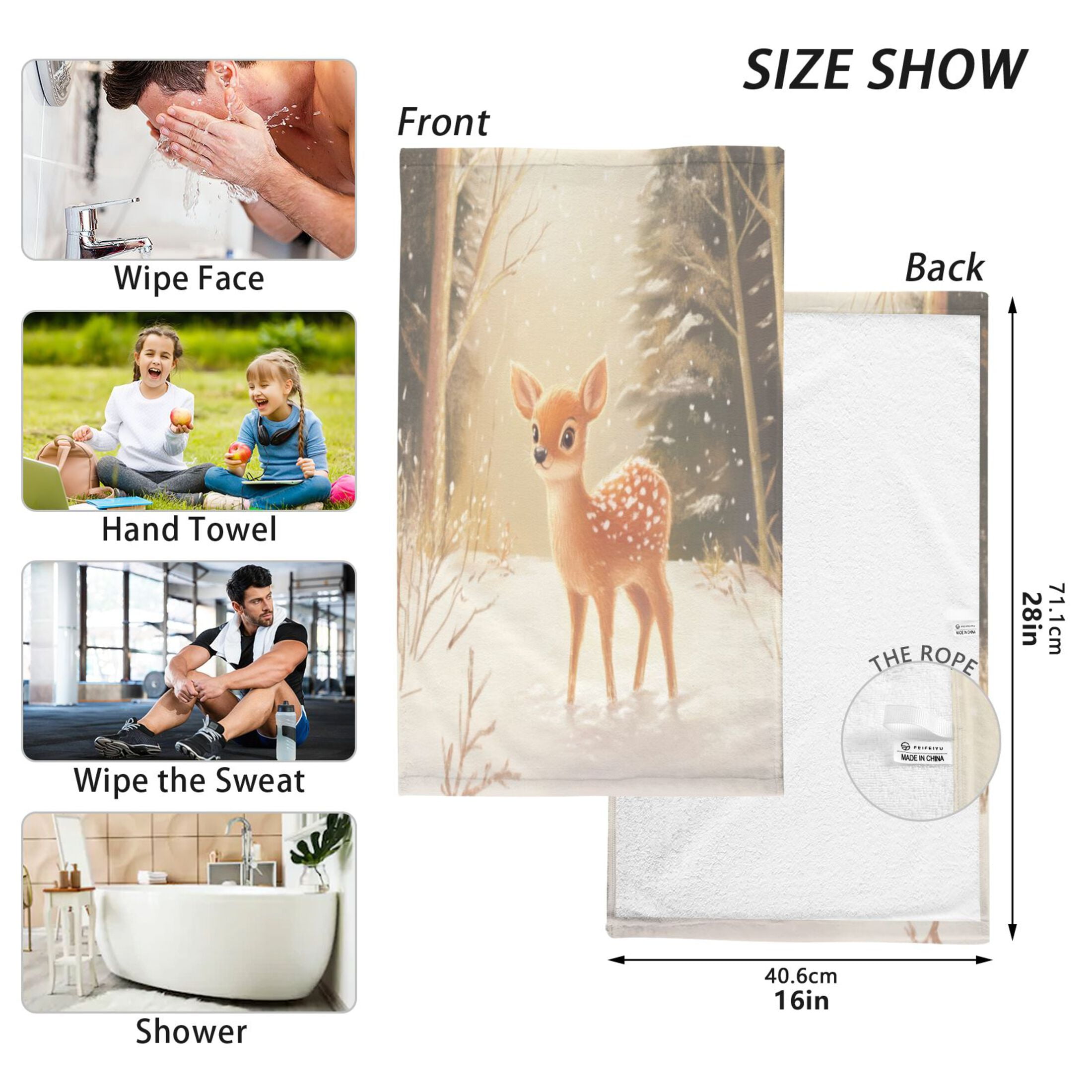 Cotton Towel Two-Piece 16x28 Inch One Sizex2 Face Towel Set Towel Set Cotton Hand Bath Towel Bathroom Beach Christmas Snow Deer