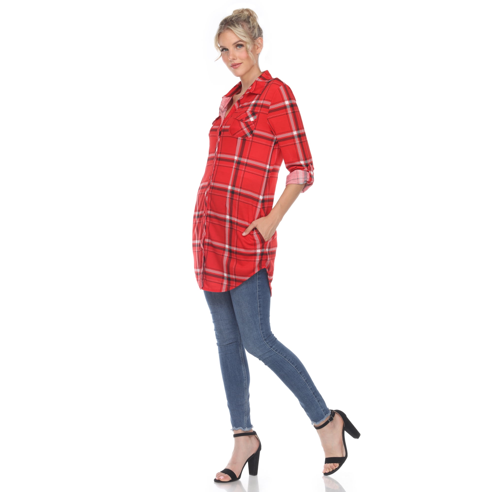 White Mark Women's Windowpane Plaid Tunic Top