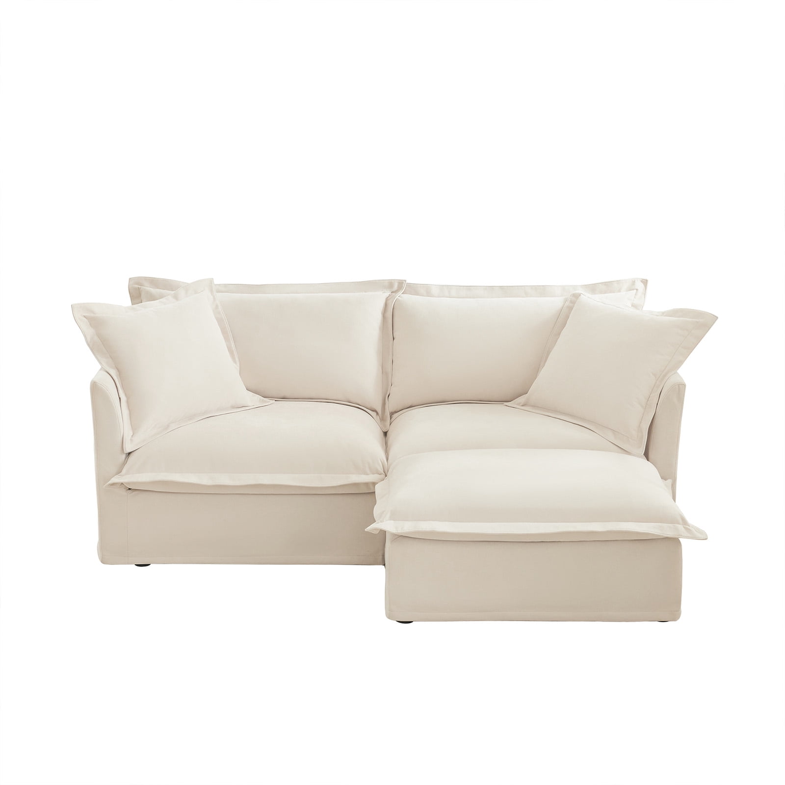 83.4" W Oversized Chenille Loveseat with Ottoman, 77" Wide Deep Seat Upholstered Sofa Couch with Washable Covers for Living Room or Small Apartment,Cream