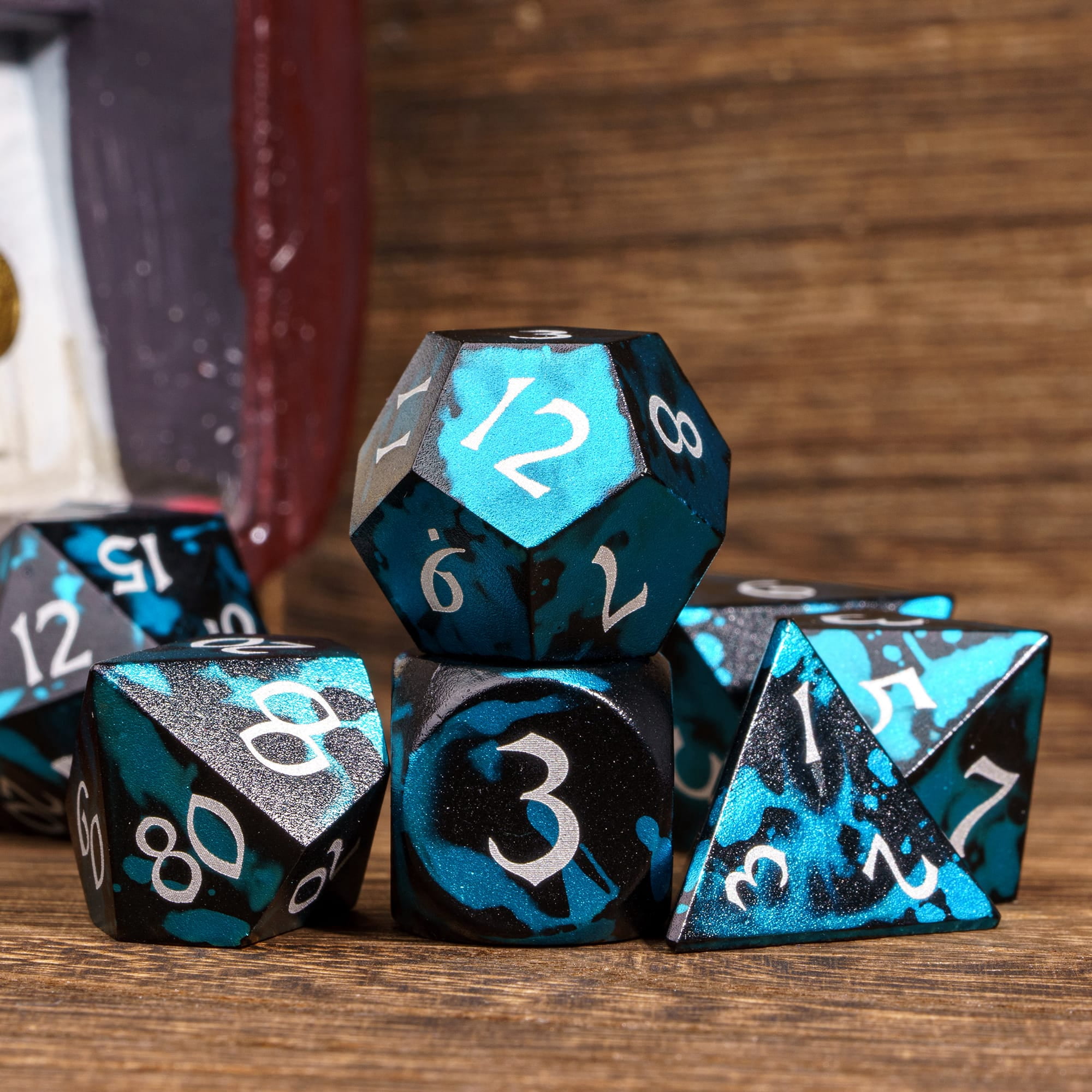 Cusdie 7-Die DND Dice Set - Premium Aluminum Metal Dice Polyhedral D&D Dice Set for Dungeons and Dragons TTRPG Role Playing Games