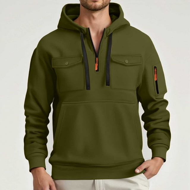 MHFRRA Sudadera con Capucha y Bolsillo para Hombre, Estilo Informal, con Forro, Cómoda y Ligera, para Actividades Al Aire Libre Verde militar
