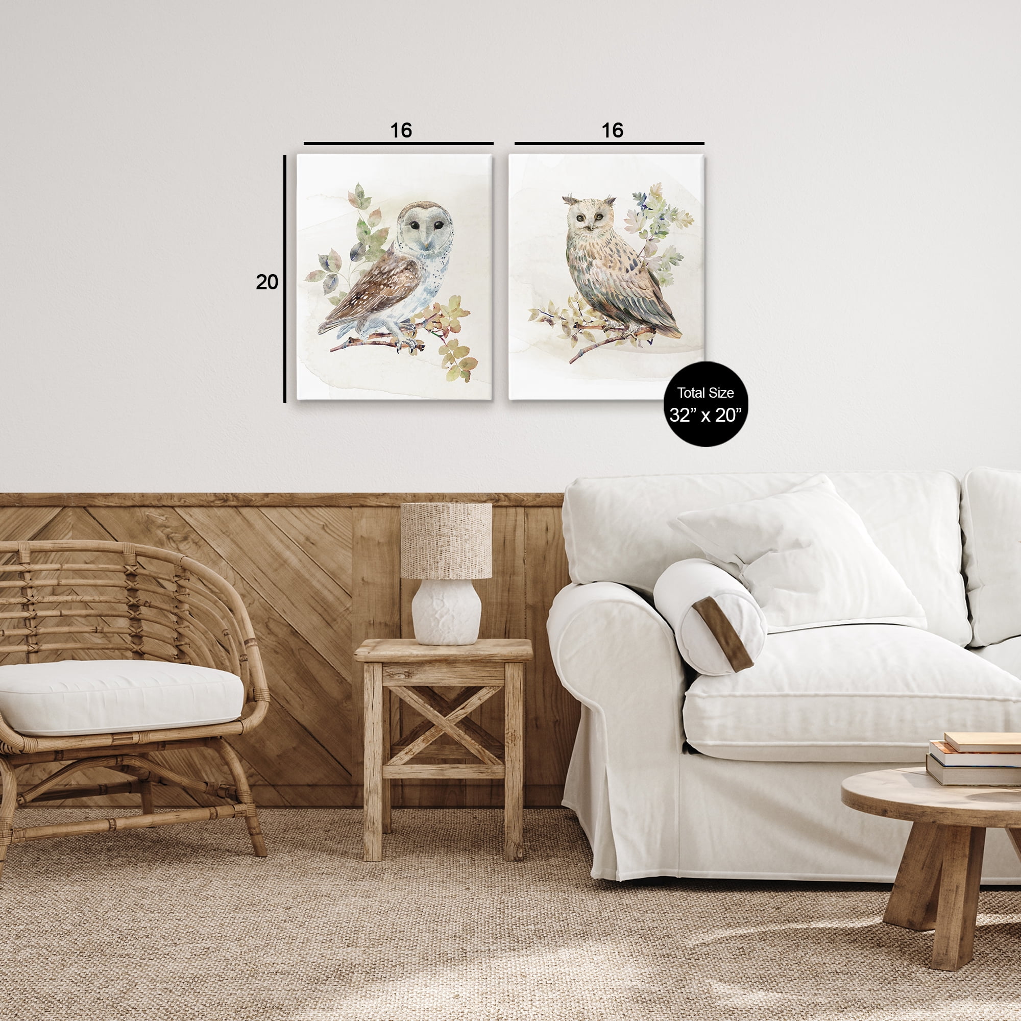 Stupell Industries Owls Perched in Foliage 2 Piece Canvas Wall Art Set, design by CAD Designs
