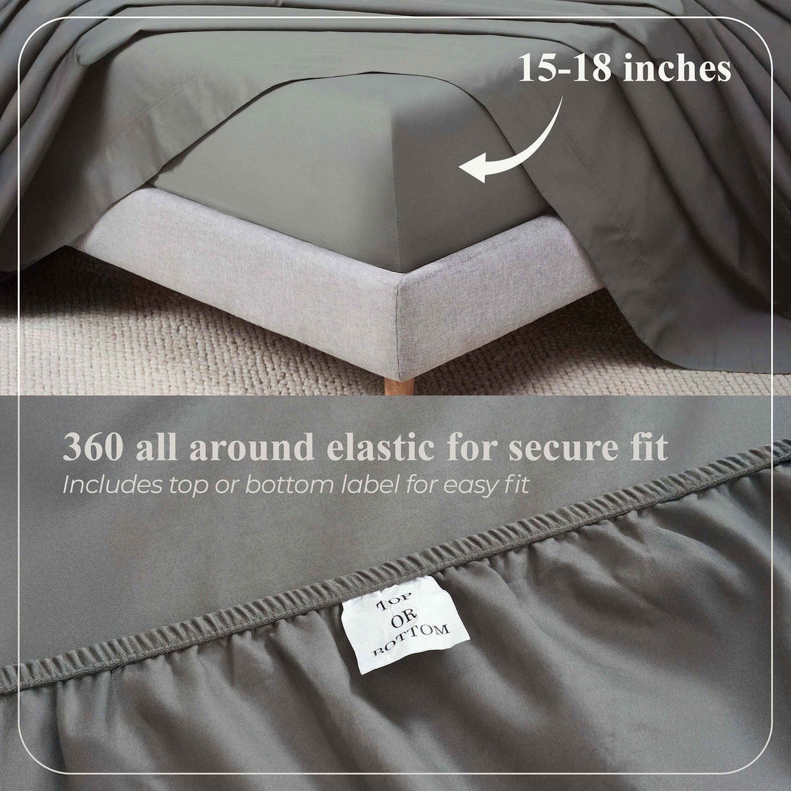 Superior Apus 100% Cotton 15" Deep Pocket Sheet Set, King, Grey