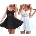 thumbnail image 3 of Vestido de mujer de encaje de verano con cuello en V y correa para la playa en casa, L, negro Eigraketly AP001718-03, 3 of 6