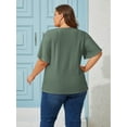 thumbnail image 5 of LANREMON Plus Size Womens Tops Summer T-shirts for Women Green Scoop Neck Flutter Sleeves Eyelet Embroidery Loose Tunic Tops 2XL, 5 of 7