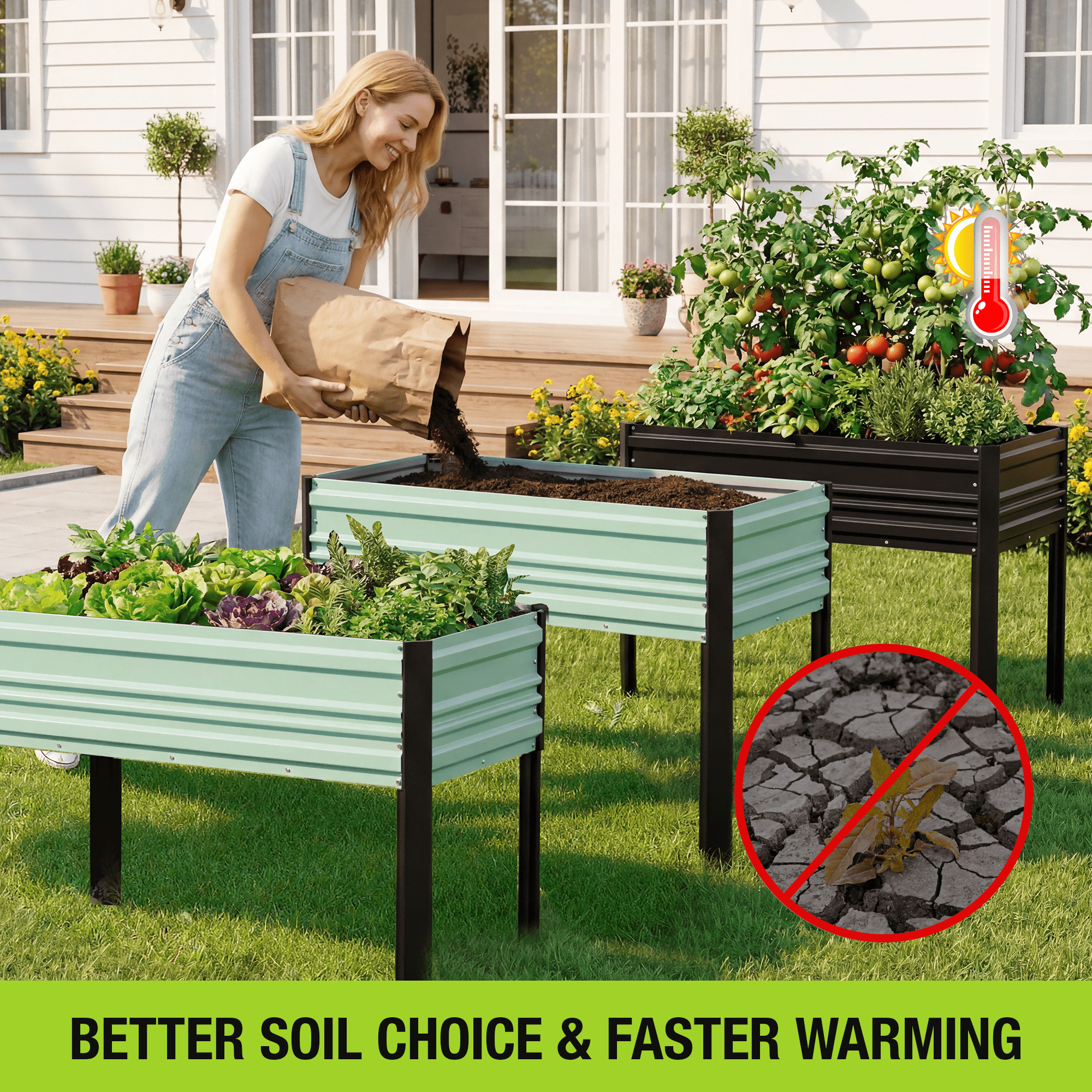 WORKPRO 48x24x32in Outdoor Galvanized Raised Garden Bed with Legs -Black