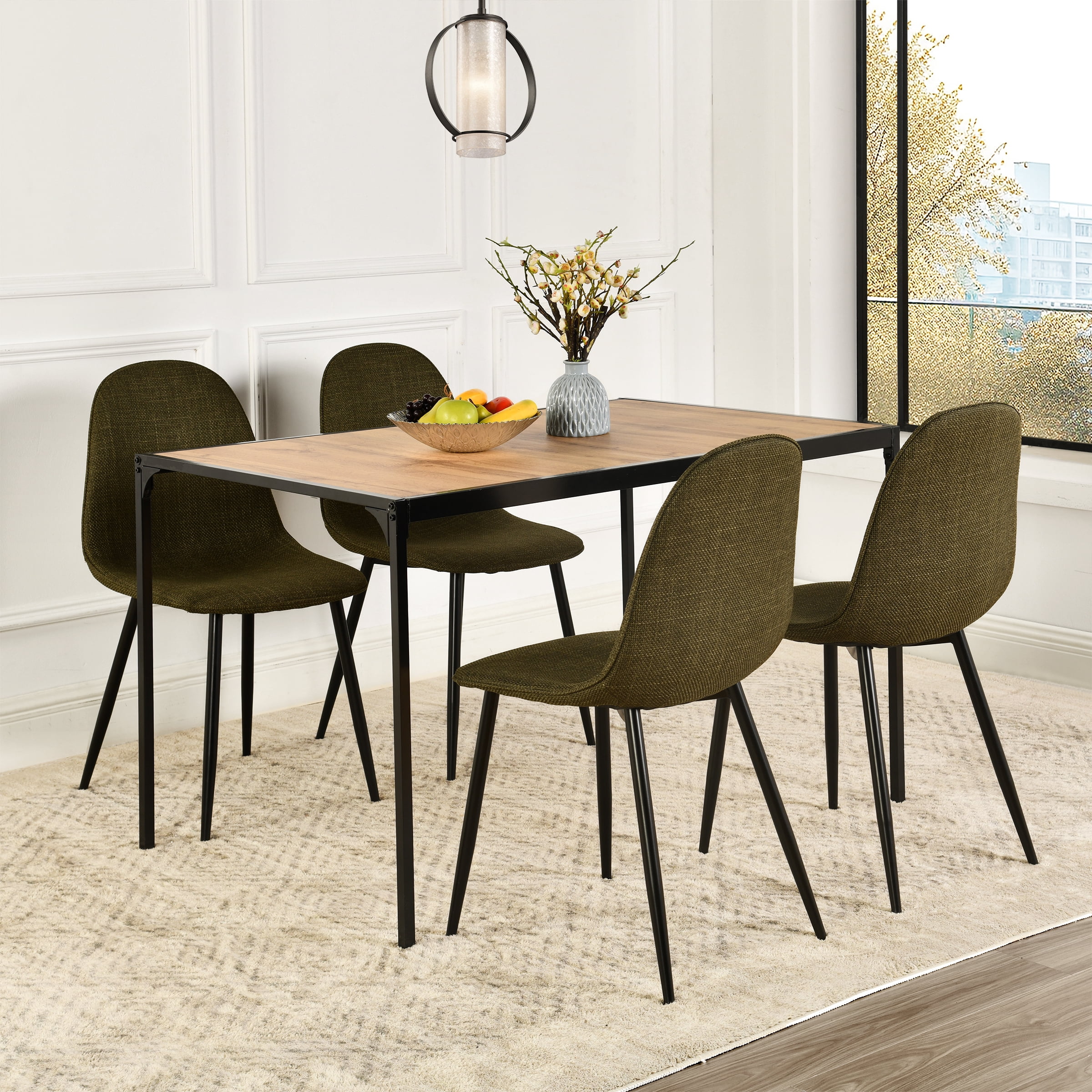Homy Casa Dining Chair Set of 4, Upholstered Linen-Look Modern Kitchen Seating Chairs, Green