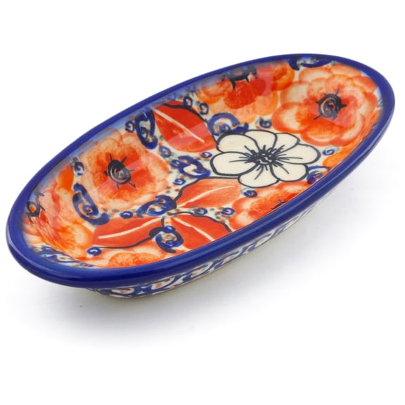 Polish Pottery 6½-inch Condiment Dish (Poppy Passion Theme) Signature UNIKAT Hand Painted in Boleslawiec, Poland   Certificate of Authenticity
