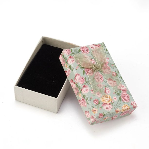 Caja de joyería con patrón de flores, contenedor de anillo, exhibición de pendientes, caja de regalo, Bowknot, collar, pulsera, caja de embalaje con esponja, 24 piezas