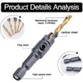 thumbnail image 3 of Jinsinto Titanium Coated Countertop Bits,Hand Power Drill Bit Accessory Set Screw Hole Size Countersink Hex Shank Drill Bits with 1/4 Sets Countersink Drill Bits -5 Pcs, 3 of 5