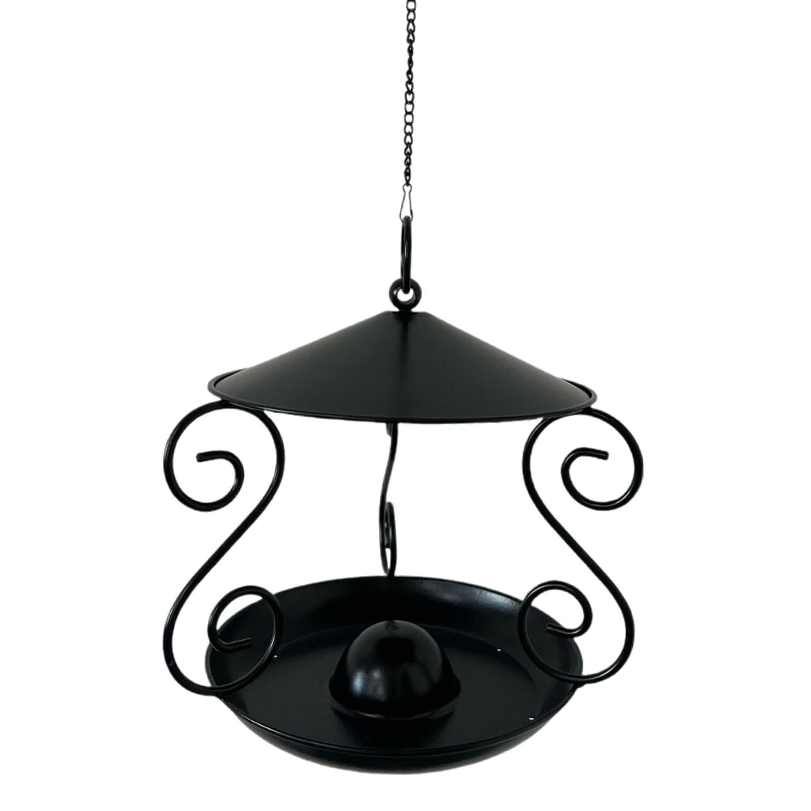 CarpNettore Metal Roof Bird Feeder Feeding Bowl with Rain Cover for Balcony Outside Tree black