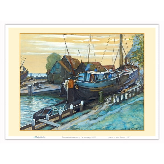 Drydock at Durgerdam - From an Original Color Painting by Piet Mondrian c.1899 - Master Art Print (Unframed) 9in x 12in