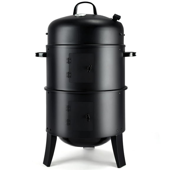 32 Inch Vertical Charcoal Smoker Grill, Heavy Duty 3 in 1 BBQ Grill with Air Vent, Portable Outdoor Cooking Equipment for Camping Backyard, Black
