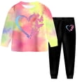 thumbnail image 2 of Nwiuh Girls 2 Piece Outfits Kids Clothes Sets Sweatsuit Tracksuit Jogger Print Long Sleeve Sweatshirts Sweatpants 2-9Y (Hot Pink, 5-6 Years), 2 of 7