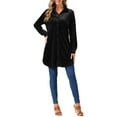 thumbnail image 2 of INSPIRE CHIC Women's Velvet Button Down T Shirts Swing Mini Dress Casual Long Sleeve Lapel Tunic Tops, 2 of 5