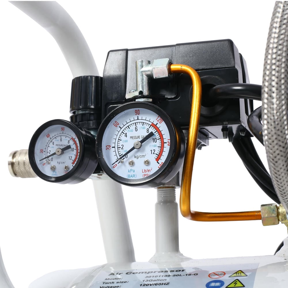 GVN 2.5 Hp Silent Air Compressor 13 Gallon, Oil-Free, Electric Shop Air Compressor Portable,Lightweight With Wheels, 70 Dba Noise Level,Light Gray
