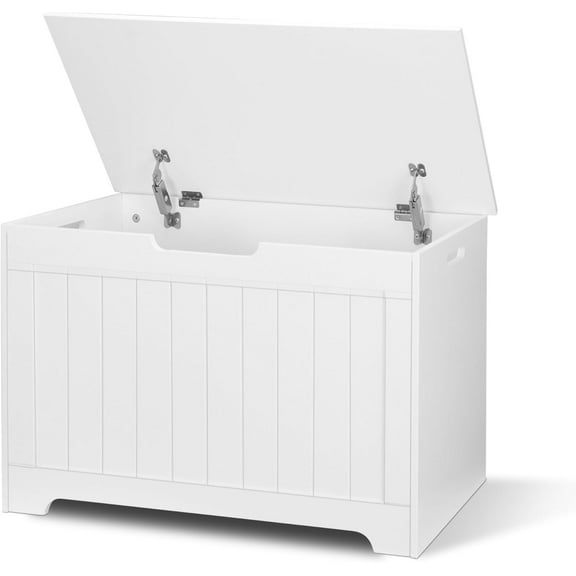 HYYOP Storage Chest, 30 inches Chest Box Organizer with 2 Safety Hinges, Wooden Entryway Storage Bench, White