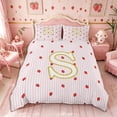 thumbnail image 3 of Meiyoeat Cute Gold Letter S Bedding, Strawberry Stripe Print Duvet Cover Full, Pink Red,Pink Reversible,3pcs,No Comforter, 3 of 6