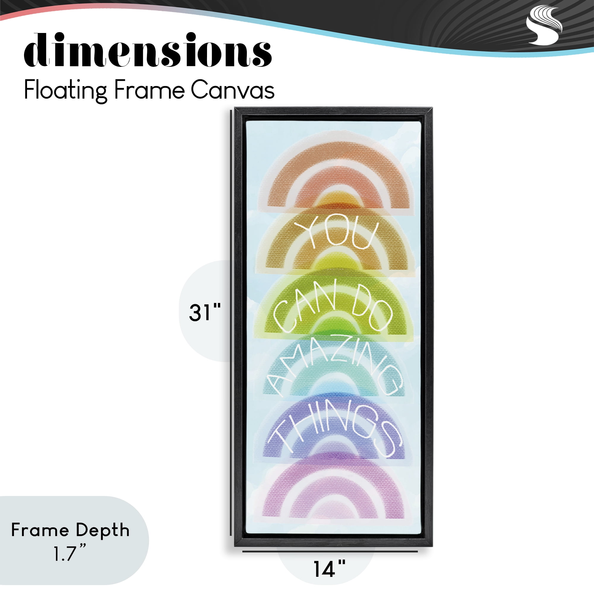 Stupell Industries Amazing Things Rainbow Encouragement Black Framed Floater Canvas Wall Art, design by Lil' Rue