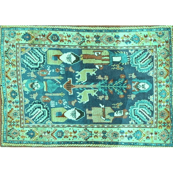 Ahgly Company Machine Washable Indoor Rectangle Animal Turquoise Blue Traditional Area Rugs, 7' x 10'