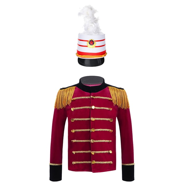 iiniim Garçons Enfants Costume de Performance de Fanfare Uniforme d'Équipe Veste à Manches Longues à Franges Fête à Thème d'Halloween Rouge 4