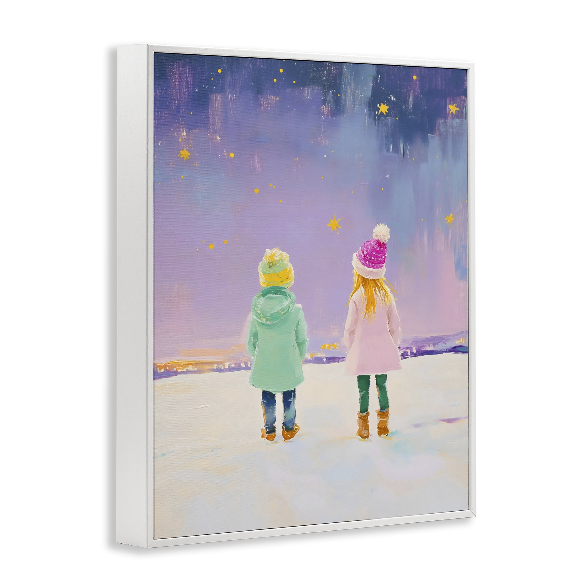 Stupell Industries Children Watching Starry Winter Sky White Framed Giclee Art, design by The Prints Vibe