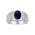 thumbnail image 1 of RYLOS Men's Rings Sterling Silver Designer Nugget Ring Oval 9X7MM Gemstone & Diamonds  Sapphire September Birthstone Rings For Man Size 9, 1 of 7