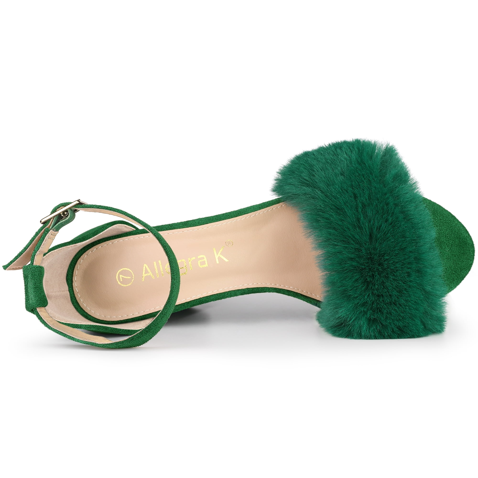 DARING DIVA Women's Ankle Strap Faux Fur Block Heels Beige Sandals for Wear Green 9