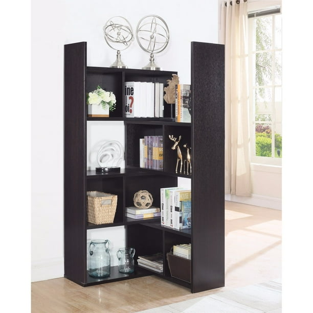 Modern Style Corner Bookcase With Multiple Shelves, Brown