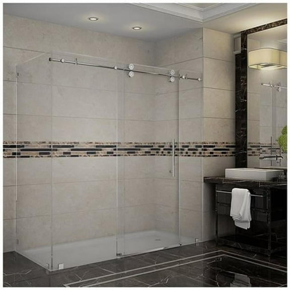 Langham Completely Frameless Sliding Shower Enclosure - Stainless Steel - 72 x 35 x 75 in.