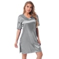 thumbnail image 4 of inhzoy Women's Satin Nightgowns V Neck Side Split Sleepshirt Short Sleeves Sleepwear Nightshirt, 4 of 7