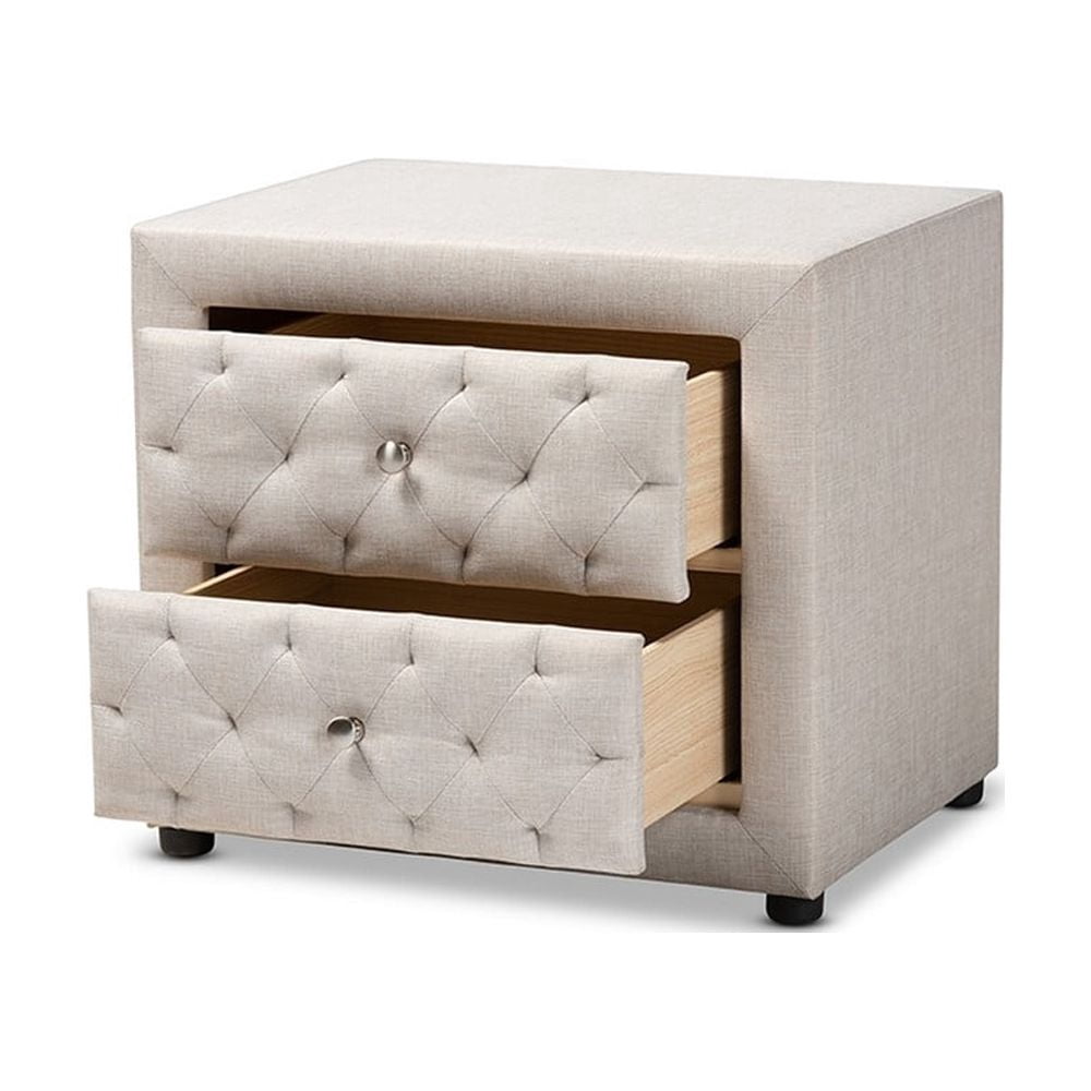 Lepine Modern and Contemporary Light Beige Fabric Upholstered 2-Drawer Wood Nightstand