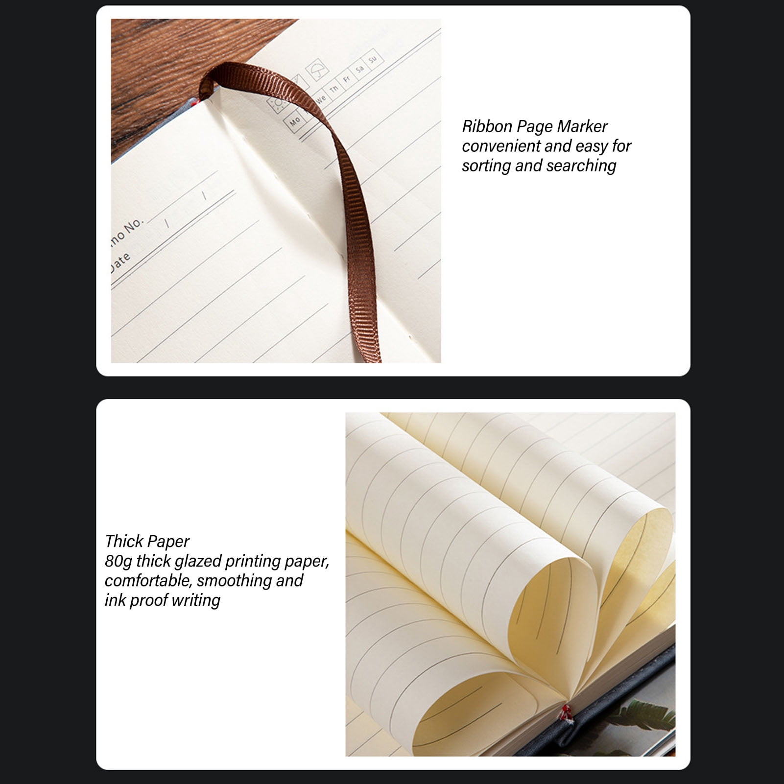 YAHHU A5 Notebook PU Leather Cover Ribbon Bookmark Ink Proof Thick Ruled Paper Journal with Pen and Box for Office Travel Brown (8.27 inches / 21 cm)