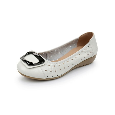 

Ymiytan Ladies Flats Low Heel Loafers Slip On Flat Shoes Dance Soft Lightweight Round Toe Pumps White Hollow 7