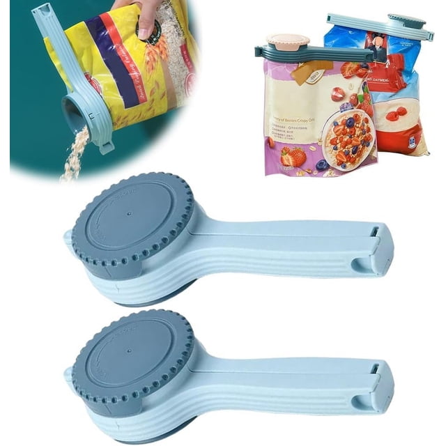 Pinces à Sac avec Bec Verseur, Pince de Scellage de Sac Améliorée 2025 avec Bec Verseur Pinces à Bec Verseur, Pince à Sac Scellée et Versée Capuchon en Plastique Réutilisable pour Collation (Bleu)