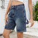 thumbnail image 3 of Mujeres hasta la rodilla Jorts holgados con bolsillos Cargo Shorts de talle alto Jean Shorts Y2k Streetwear Moda, 3 of 6