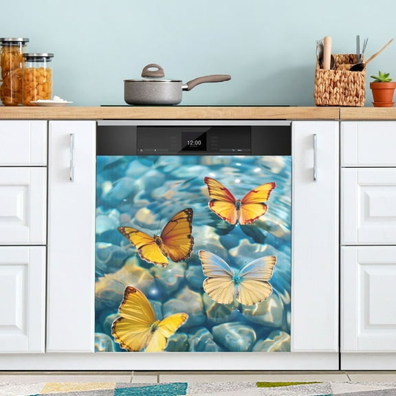Butterflies on Clear Water Dishwasher Magnet Cover Magnetic Fridge Door Cover Home Kitchen Decor 23"x 26"