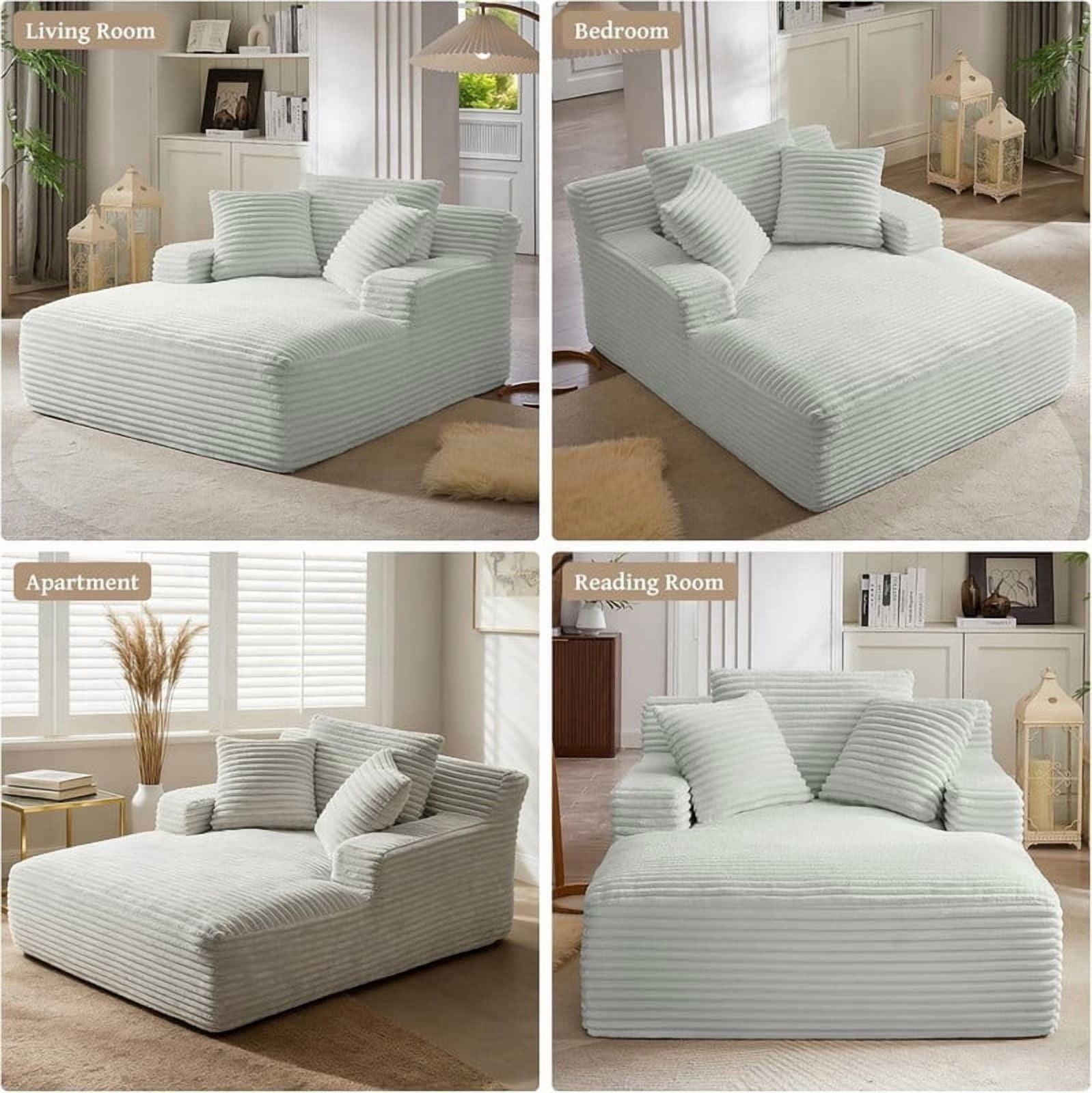 Oversized Chaise Lounge Chair Indoor, Upholstered Sofa Bed Sleeper Sofa Corduroy Cloud Couch Boneless Sofa Reading Chair with 3 Pillows for Living Room, 49.2''x66.1''