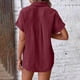 thumbnail image 5 of Craaazy Ladies Oversized Short Sleeve Tunic Tops, Lightweight Cotton Shirt, Turndown Collar Button Up Blouse with Chest Pockets for Everyday Outfits Gifts, 5 of 6