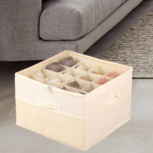 Organizador de zapatos para armario con asas, portátil, plegable, con tapa transparente, caja de almacenamiento para tacones, dormitorio, lavadero, Beige